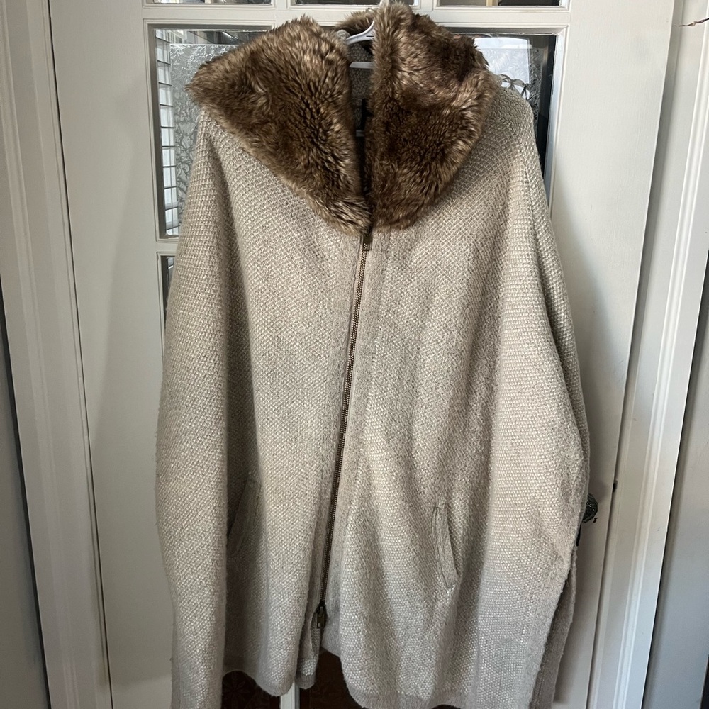 Zara Cape Sweater with Faux Fur Collar | Cozy Cottagecore | Size Medium - Picture 1 of 5